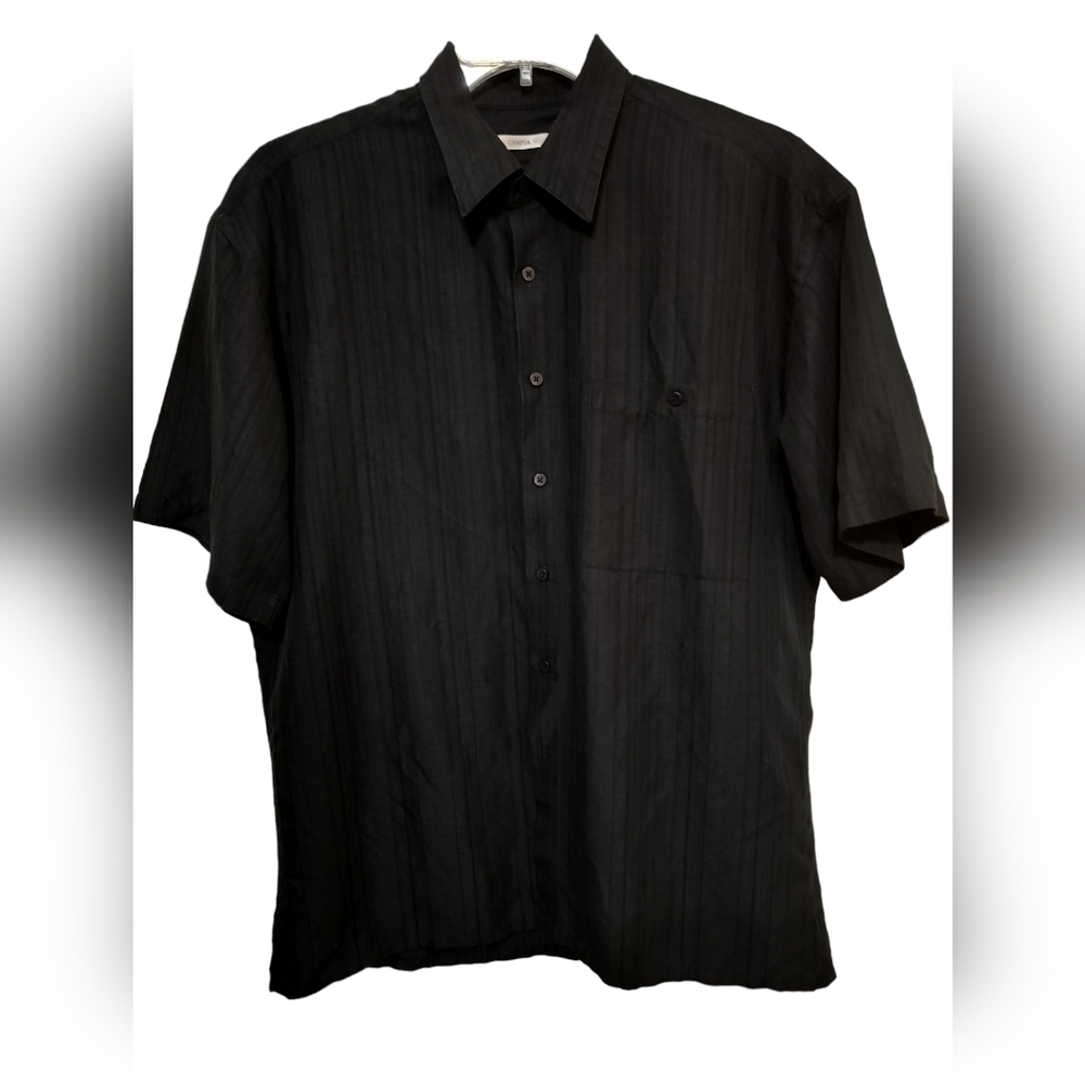 (M219) Moda Campia Black Button down Short Sleeve Shirt Size Large